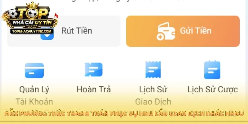 Mỗi phương thức thanh toán phục vụ nhu cầu giao dịch khác nhau