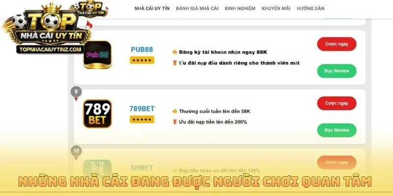 Những nhà cái đang được người chơi quan tâm 